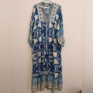 Blue white Long dress Morocco print